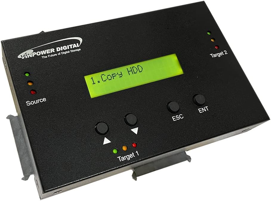 Vinpower 1 to 2 SATA 2.5" & 3.5" Hard Disk Drive/Solid State Drive (HDD/SSD) Clone Duplicator and DOD Level Eraser