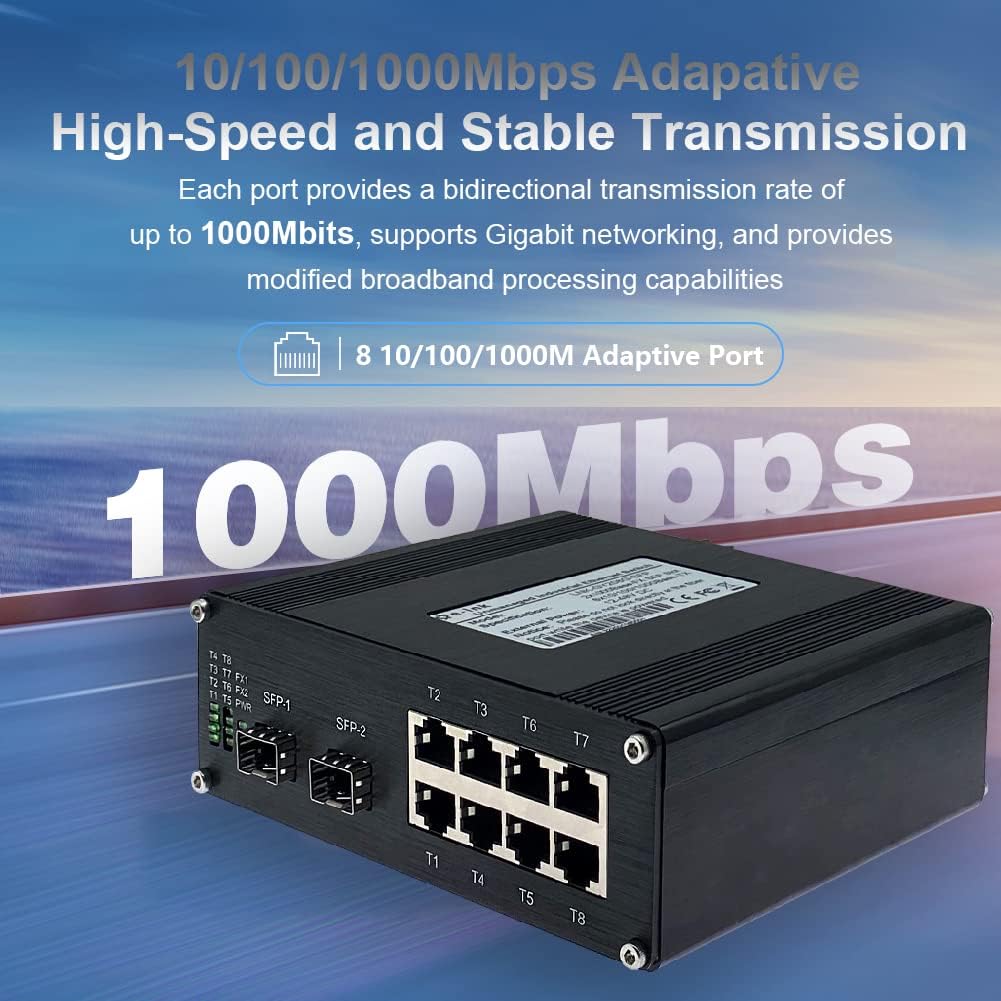 Industrial 8 Port Gigabit Ethernet POE+ Switch DIN Rail Mount 8 port RJ45 10/100/1000Mbps Unmanaged DIN-Rail POE Switch Hardened 10 Ports Ethernet Fiber POE Switch with 2 SFP Slots