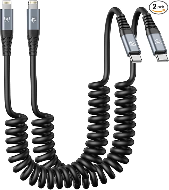 KIYODA USB Type C to Lightning Cable 3FT 2Pack, Coiled iPhone Charger Fast Charging for Car Short USBC Lightning iPhone Cord for iPhone14/13/12/11 Pro Max/iPad/CarPlay