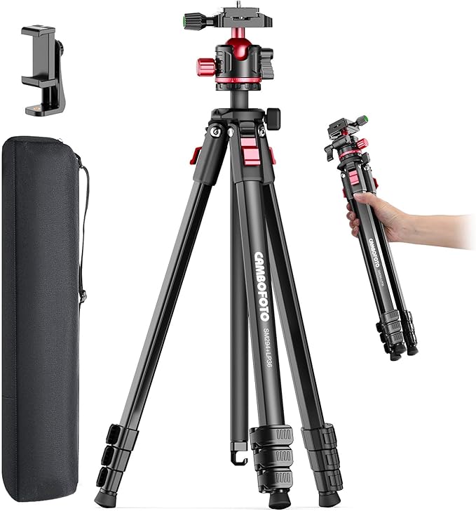 68" Lightweight Travel Camera Tripod with Ball Head, Compact Aluminum Tripod for DSLR/SLR, Compatible with Canon, Nikon, Binoculars, Telescope (Supports 8.8 lbs, Weighs 2.62 lbs)
