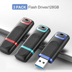 TOPESEL 128GB Flash Drive 3 Pack, USB 3.0 Thumb Drives High Speed Memory Stick Jump Drive Zip Drive for Data Storage and Backup (Three Mixed Colors: Red Blue Cyan)