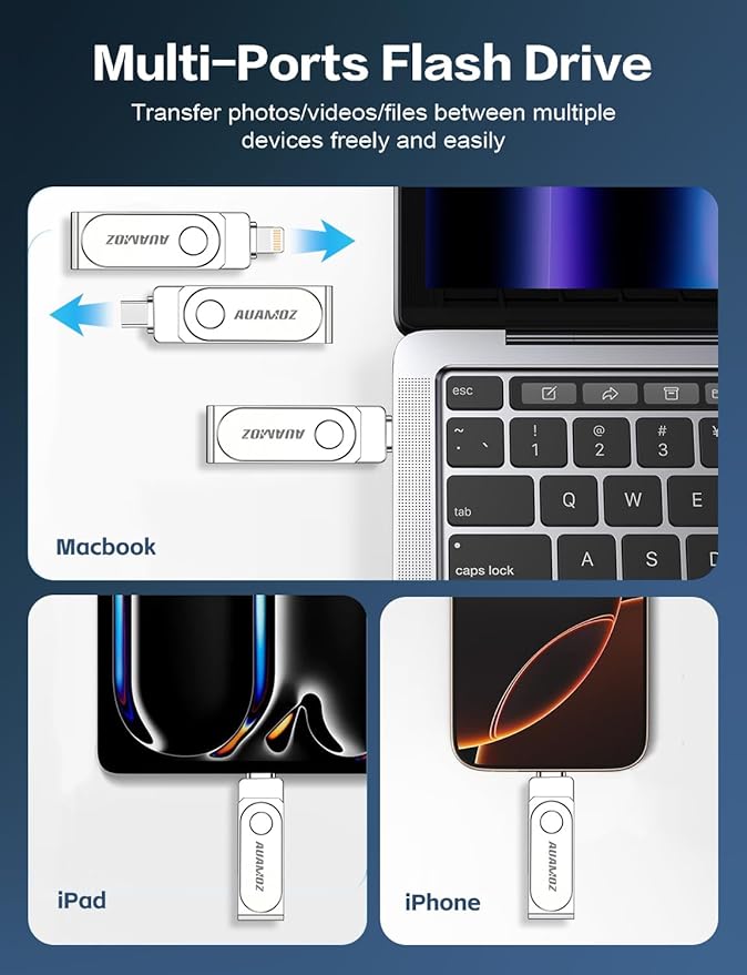 512GB Flash Drive Intended for iPhone, Memory Stick Storage Files Photos Videos Backup, Compatible with iPhone iPad Android PC, Plug and Play, No Application Required (Metal Silver)