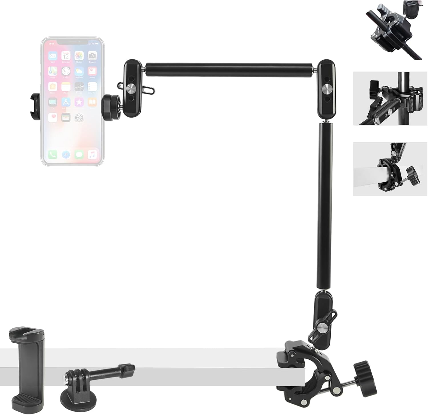 FIFIELD 22" Magic Arm with Super Clamp Overhead Camera Mount for Camera, 1/4” Threads Adjustable Desktop Stand Holder Compatible with Phone Microphone Webcam Action Camera Video Light