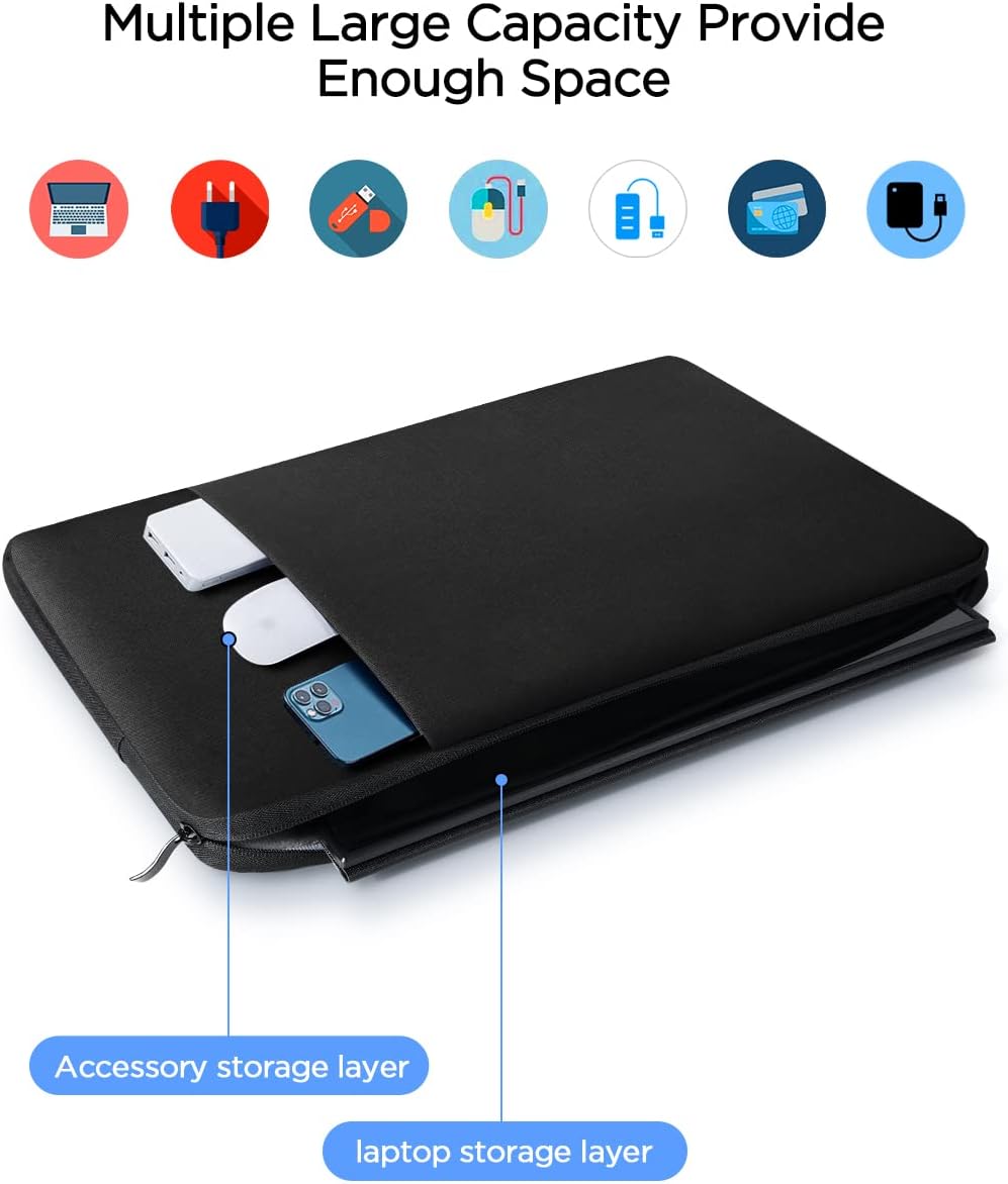 Laptop Case Sleeve 16 inch, Computer Carrying Cover 15.6 inch with Front Pocket, Durable Shockproof Protective Traveling Briefcase Handbags Laptop Sleeve Bag for Notebook, Tablet (Black)