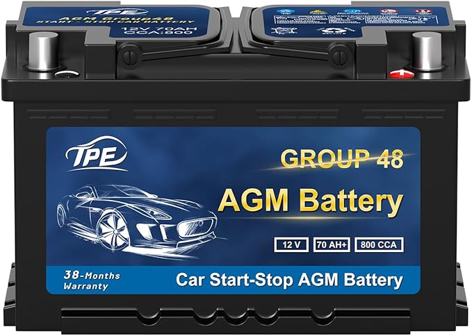 TPE AGM Battery BCI Group 48, Maintenance Free 12V 70Ah, H6 Size, 120RC, 800CCA, Automotive Battery, Reliable Performance for Cars Lead-Acid