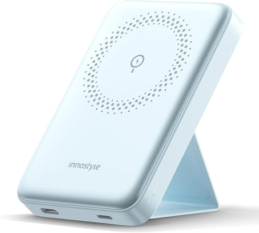 10000mAh Magnetic Wireless Power Bank with Foldable Stand, 3-in-1 MagSafe Charger 20W Fast Charging Compatible with iPhone 16/15/14, AirPods, Samsung Devices | Blue