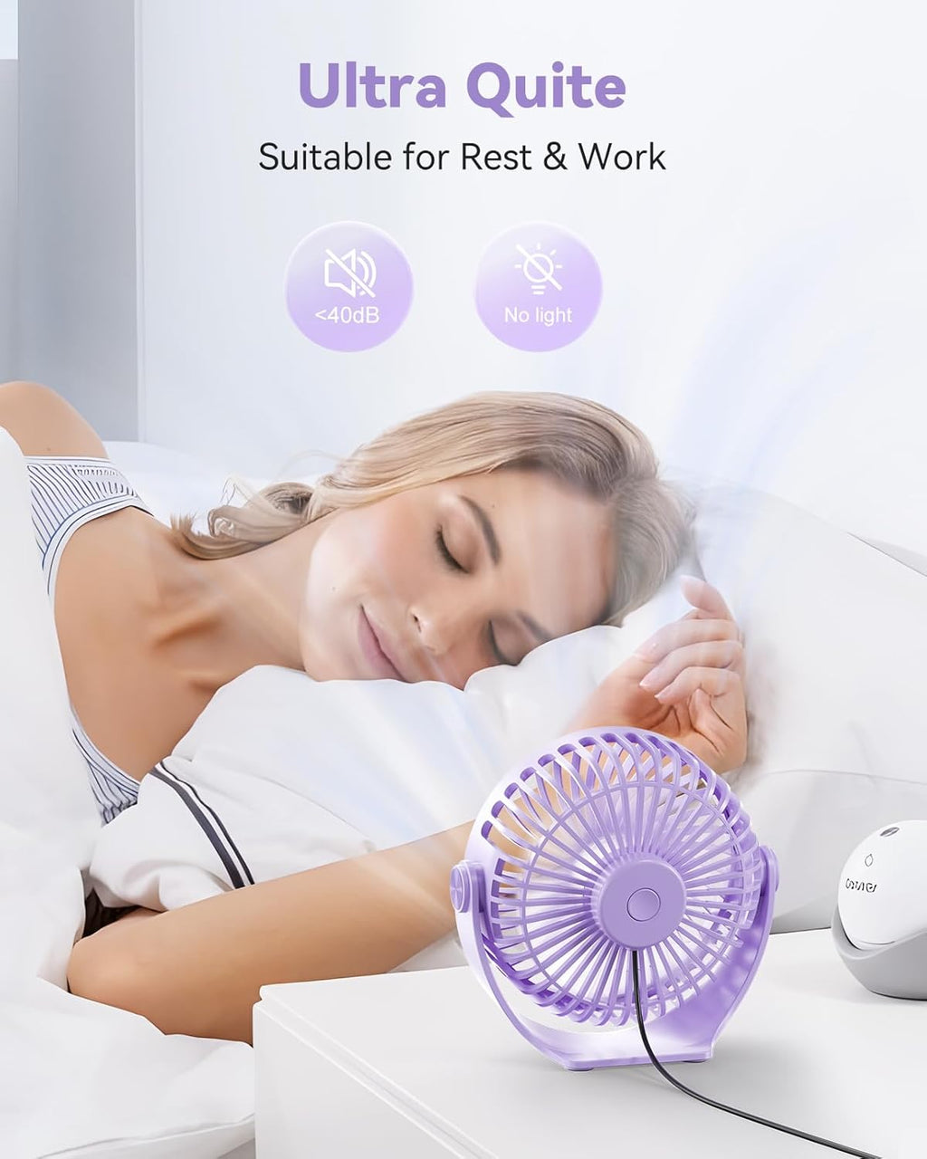 USB Desk Fan, 5 Inch Mini Portable, 3 Speeds Strong Airflow Personal Desktop, Detachable Cooling Fan 360° Rotation Quiet Small Fan for Desk Home Office Travel Car, Purple, 5ft Cable