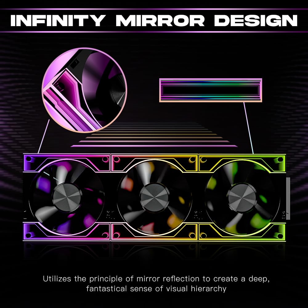 Jungle Leopard Interstellar V3 120mm PC Case Fan Infinity Mirror Module Daisy-Chain 120mm RGB PWM Fan Triple Pack Suitable for Computer Case & 360mm AIO Cooler(Black-3Pack