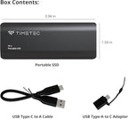 Timetec 2TB Portable External SSD USB3.2 Gen2 Type C Up to 550MB/s Ultra-Light Aluminum Mini External Solid State Drive with USB C to A Cable/USB A to C Adapter for Desktops/Laptop/Mac/Mobile - Black