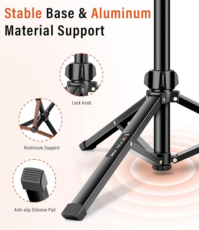 Phone Tripod, 86" Tall Tripod Stand with Gooseneck, Remote and Phone Holder, Suitable for Recording Fitness Vlog Watching Cooking, Compatible with Smartphone, Camera