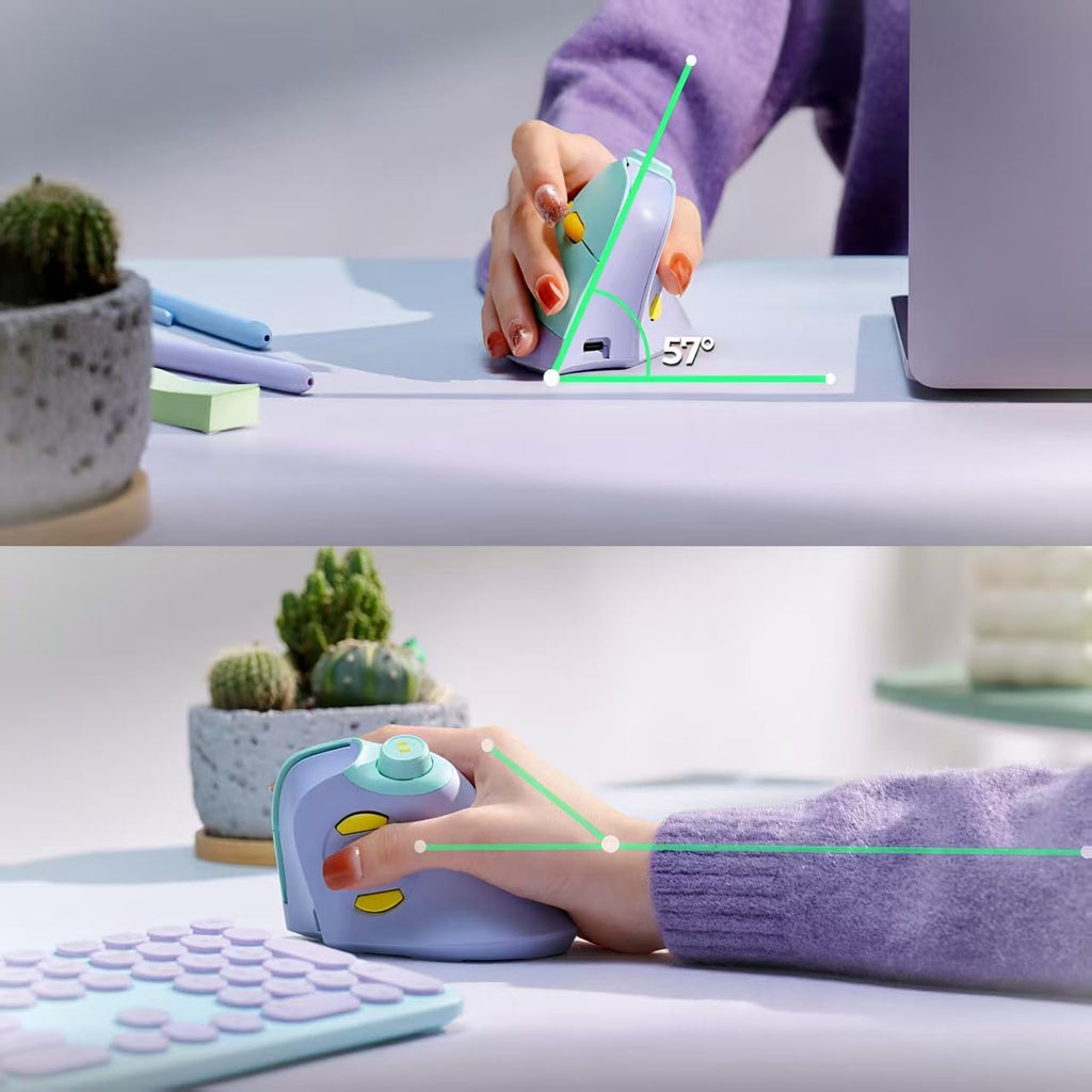 seenda Ergonomic Mouse Rechargeable, USB+Dual Bluetooth, MOU-302 Vertical Wireless Mouse with Volume Knob, Quiet Clicks, Multi-Device Cordless Mice Compatible for Windows, PC, Laptop, Mac OS, Purple