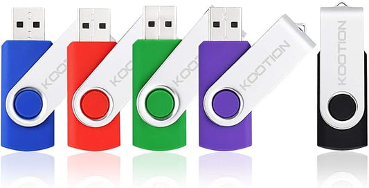 KOOTION 5 X 1GB USB Flash Drives Thumb Drives Pack Memory Stick USB 2.0(5 Colors: Black Blue Green Purple Red)