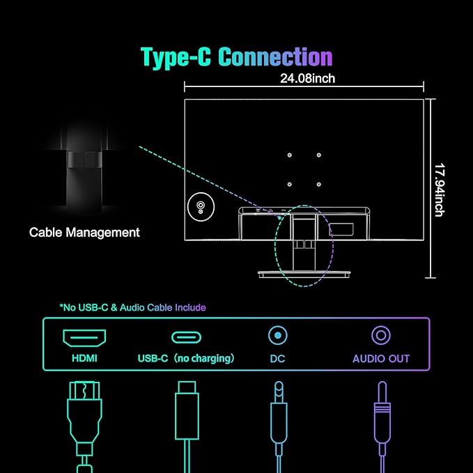 SANSUI Monitor 27 Inch 100Hz USB Type-C Computer Monitor, FHD 1920X1080P,Frameless Eye Care PC Office Monitor with HDMI, Adaptive Sync, HDR, VESA(100x100mm)（ES-27F2C HDMI Cable Included）