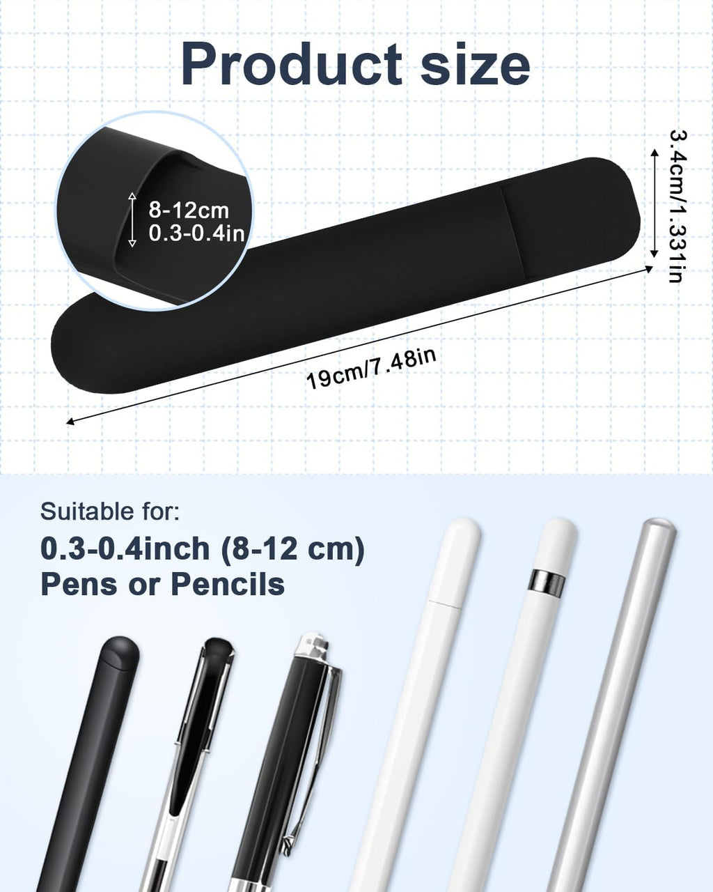 eZAKKA Silicone Pencil Holder For Most Pens,Pencils, 7.8 inch Self-Adhesive Stick To Notebooks,Diary, Desks,Tablet, Black, 1 Pack