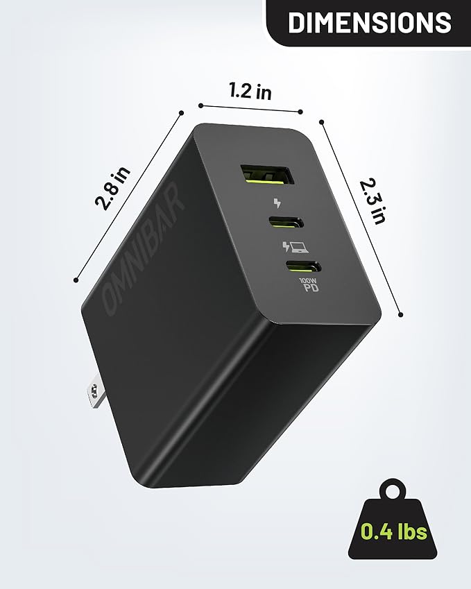 100W USB C Charger,100W Laptop Fast Charger 3-Port GaN Foldable Fast Wall Charger Block,PD3.0 PPS Power Adapter for MacBook Pro/Air,iPad Pro,iPhone 16 Pro,Galaxy S24 Ultra,Steam Deck,Google Pixelbook
