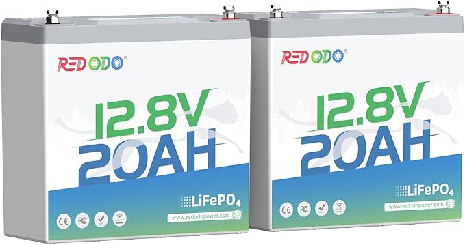 Redodo 12V 20Ah LiFePO4 Battery with 20A BMS, 4000+ Deep Cycles Lithium Battery, 256Wh Energy Storage, Ideal for Fish Finder,Outdoor Camping,Ice Fishing, 2 Pack