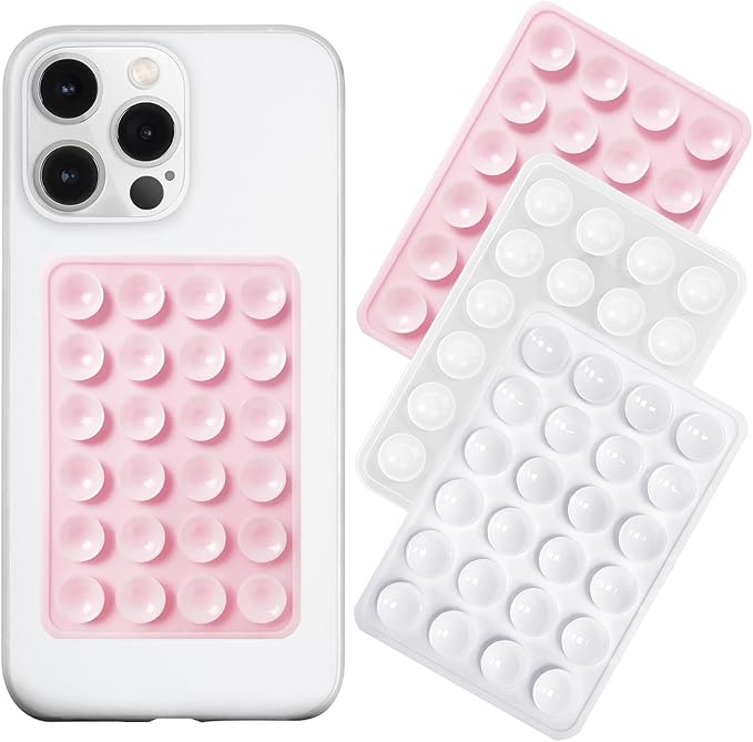 Silicone Suction Phone Case Mount 3 Pack, Silicon Adhesive Suction Cup Phone Mount, Non Slip Sticky Phone Grip for Cellphone, Strong Grip Holder for Selfies and Videos (LTPK&WT&TP)