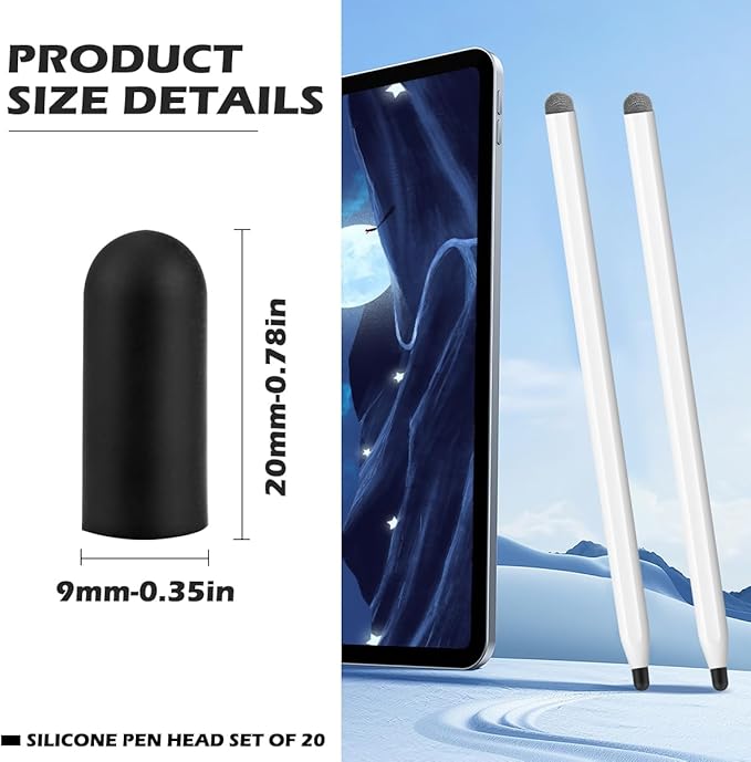 20Pcs Replacement Tips Silicone Rubber Touch Screen Pens Tips for Touch Pen (9 * 20mm)
