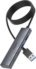 TSUPY Multi USB C USB A 3.0 Hub with 4FT Extended Cable,4 Ports Aluminium USB 3.0 Splitter,2 USB-C & 2 USB-A Ports USB Extender Hub for Laptop, PC, Flash Drive, Mobile HDD,Printer, Mouse, Keyboard