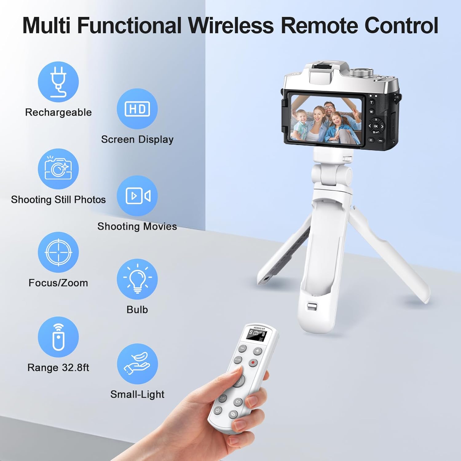 AODELAN for Sony Camera Tripod with Rechargeable Wireless Shutter Release,Shooting Grip Remote Control Handle for ZV-E10,ZV-1F,ZV-1,A7C,A7III,A7R IV,A6100,A6400,A6700,FX30,A9 II,DSC-RX0 II(White)