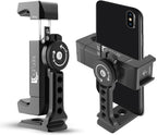 REFLEX CAMERA Metal Mobile Phone Tripod Mount, 360° Rotatable with Cold Shoe Mount, Universal Smartphone Attachment Clamp, 1/4" & 3/8" Mounting Screw Holes, Arca Swiss compatible Base Plate for iPhone