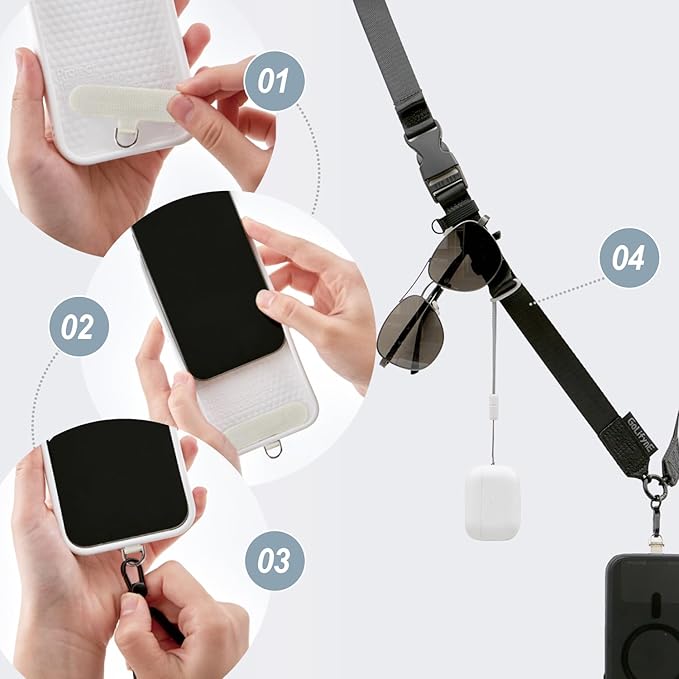 25mm Crossbody Phone Lanyard, Anti-Theft Crossbody Phone Strap for iPhone 16 Pro Max and Most Smartphones, Cell Phone Neck Lanyard w/ 2 Non-Adhesive Tether Tabs for Men and Women, Black