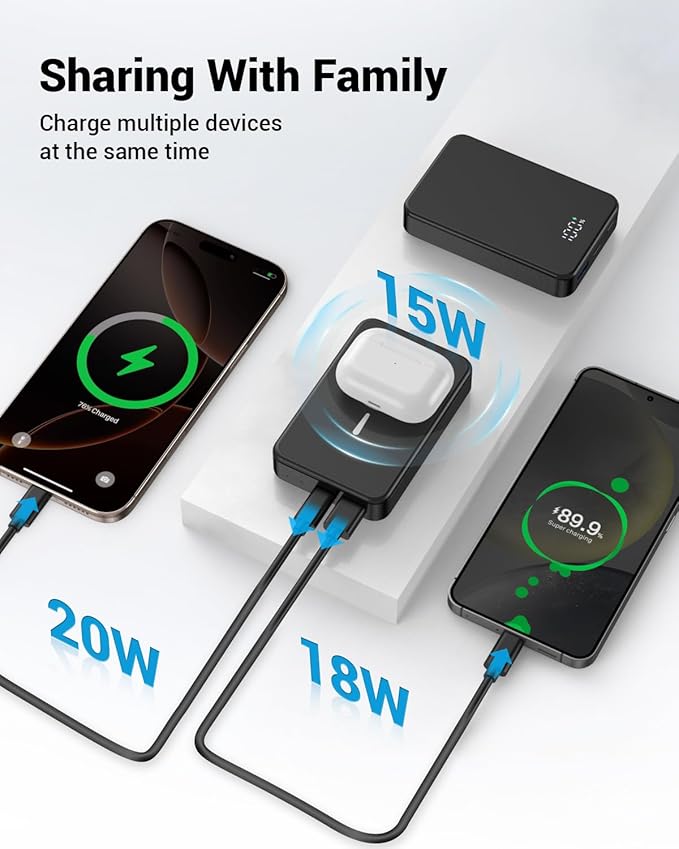 Magnetic Power Bank 26800mAh for Magsafe Portable Charger, Aluminum alloy casing Large Capacity 20W USB-C in&Out Wireless Fast Charging Battery Pack for iPhone16 Plus Pro Max/15/14/13/12 Series, Black