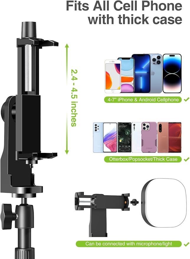 Elitehood Ultra-Stable Overhead Tripod for iPhone – Heavy Duty Aluminum iPhone Tripod Stand, 360°Adjustable & 25in Horizontal Long Phone Arm, Tall Phone Holder Stand Mount for Recording