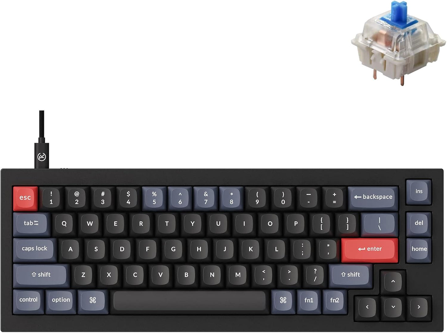 Keychron Q2 Wired Custom Mechanical Keyboard, QMK/VIA Programmable Macro, Full Aluminum, Hot-Swappable Gateron G Pro Blue Switch, 65% Layout Double Gasket Compatible with Mac and Windows - Black