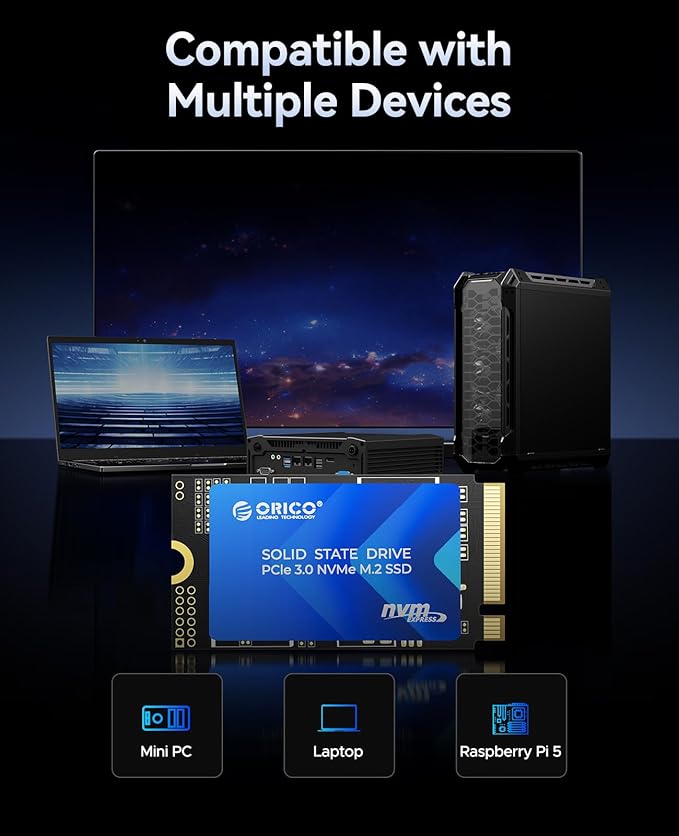 ORICO M.2 2242 NVMe SSD 1TB, PCIe 3.0 with 3500MB/s Read Speed, Premium NAND, Copper Heatsink for Laptops, Mini PCs, IoT Devices, and DIY External Drives - J10-2242