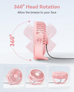 USB Desk Fan, 5 Inch Mini Portable, 3 Speeds Strong Airflow Personal Desktop, Detachable Cooling Fan 360° Rotation Quiet Small Fan for Desk Home Office Travel Car, Pink, 5ft Cable