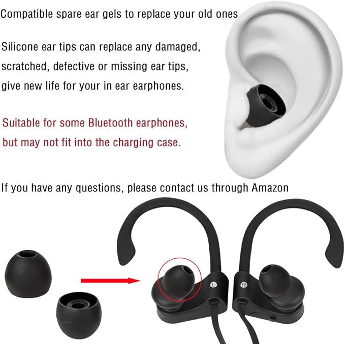 18 Pairs Silicone Earbud Tips Replacement Ear Tips Earbuds Cap for in- Ear Headphones Eartips (Inner Hole from 3.8mm-5.5mm Earphones) Earbud Replacement Tips Ear Buds Tips S M L,Black