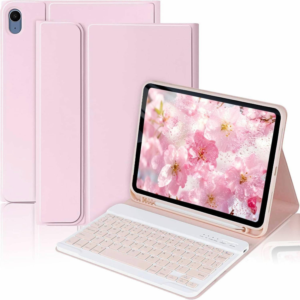 MMK iPad A16 Case (2025, 11"), iPad 10th Generation Case with Keyboard (2022, 10.9"), Wireless Detachable Keyboard, Pencil Holder (Pink)