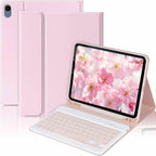 MMK iPad A16 Case (2025, 11"), iPad 10th Generation Case with Keyboard (2022, 10.9"), Wireless Detachable Keyboard, Pencil Holder (Pink)