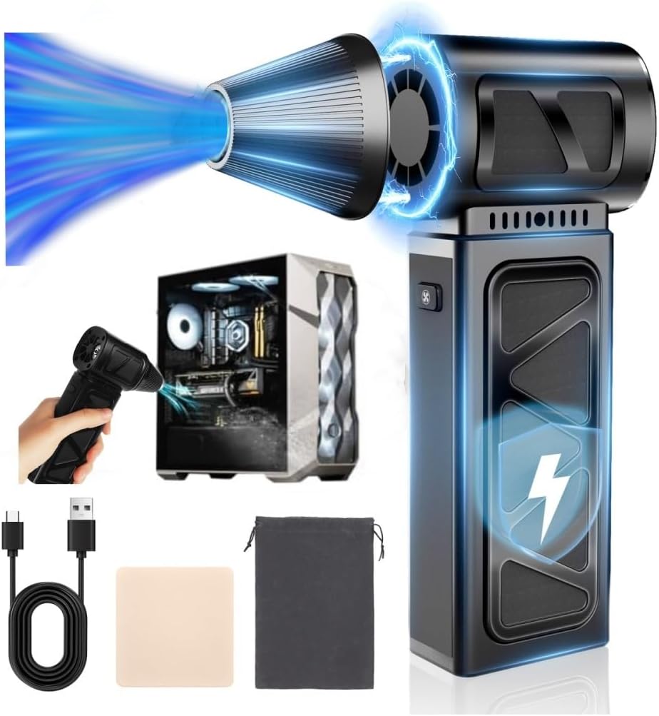 Compressed Air Duster, 360000 RPM Electric Air Duster, Rechargeable Cordless Air Blower Power Turbo Fan,5 Gears Adjustable Jet Dry Blower Replace Air Can for Keyboard Computer Car Outdoor Home