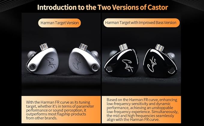 KZ Castor in Ear Monitor Headphones, HiFi Improved Bass Earphone Sound Tunable Noise Isolating IEMs, Dual-Dynamic Driver Wired Earbuds, 2PIN-C Detachable Cable for Singers Musicians