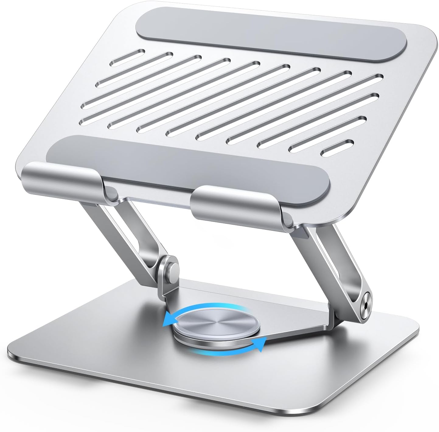 UGREEN Tablet Stand Holder for Desk with 360° Rotating Base Aluminum Dual Rod Support Adjustable Home Office Accessories Compatible with iPad Pro 13 12 11 Air Mini 5 4 3 Phone E-Reader Silver