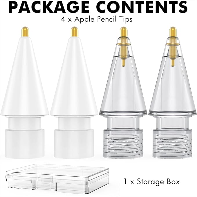 NIUTRENDZ 4 Pack Replacement Tips for Apple Pencil 2nd Generation and 1st Generation Fine Point Metal Tip, Wear-Resistant & Precise Control (1.95mm, White + Grey)