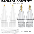 NIUTRENDZ 4 Pack Replacement Tips for Apple Pencil 2nd Generation and 1st Generation Fine Point Metal Tip, Wear-Resistant & Precise Control (1.95mm, White + Grey)