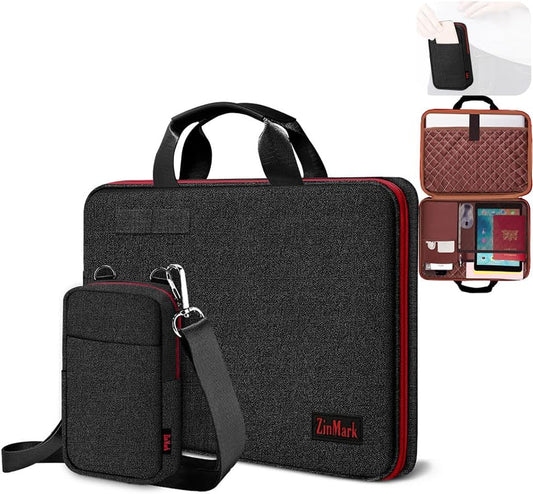 Laptop Case 15.6 Inch Briefcase Military-Grade Protection with Detachable Belt Bag, Compatible All Model of 15-16 Inch MacBook Pro and Most Popular 15.6 Inch Notebooks Chromebooks (Black Red)