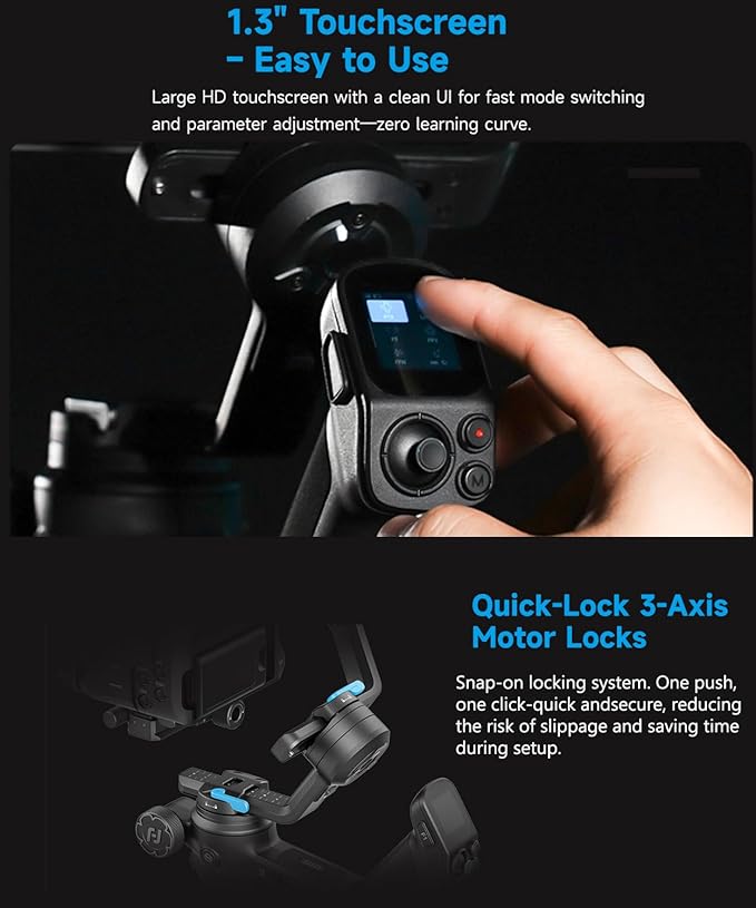 FeiyuTech SCORP 3 KIT Gimbal Stabilizer for DSLR and Mirrorless Camera,Built-in AI Tracking,Detachable Handle,3-Axis Gimbal for Sony/Canon/Nikon/Fujifilm, Max 7.721lbs,Touch Screen with Case
