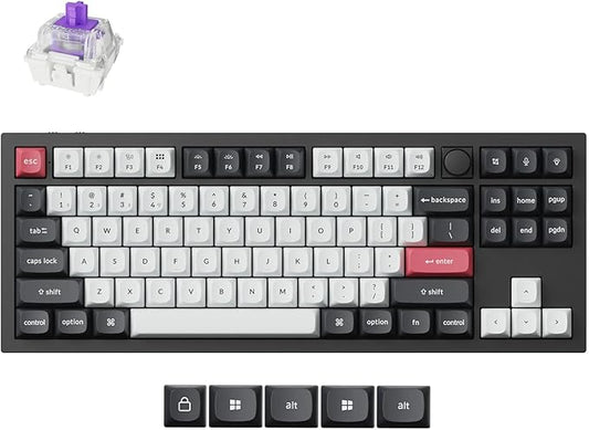 Keychron Q3 HE Wireless Custom Mechanical Keyboard, 2.4 GHz/Bluetooth/Wired QMK Rapid Trigger 80% TKL Hot-Swappable Programmable RGB Gateron Double-Rail Magnetic Switches for Mac Windows, Carbon Black