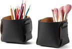 HOMIEAZICOZI 2-Pack Cork Leather Desk Accessories Storage - Pencil Pen Holder - Makeup Brush Holder Organizer - Stylish Addition to Home Decor (Black)