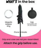 3 in 1 Magnetic Umbrella Sunshade Collapsible Expandable Phone Grip & Stand - Elegant Magsafe Compatible Phone Holder for Secure Grip and Hands-Free Viewing (Black)