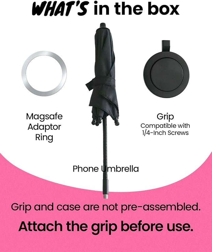 3 in 1 Magnetic Umbrella Sunshade Collapsible Expandable Phone Grip & Stand - Elegant Magsafe Compatible Phone Holder for Secure Grip and Hands-Free Viewing (Black)