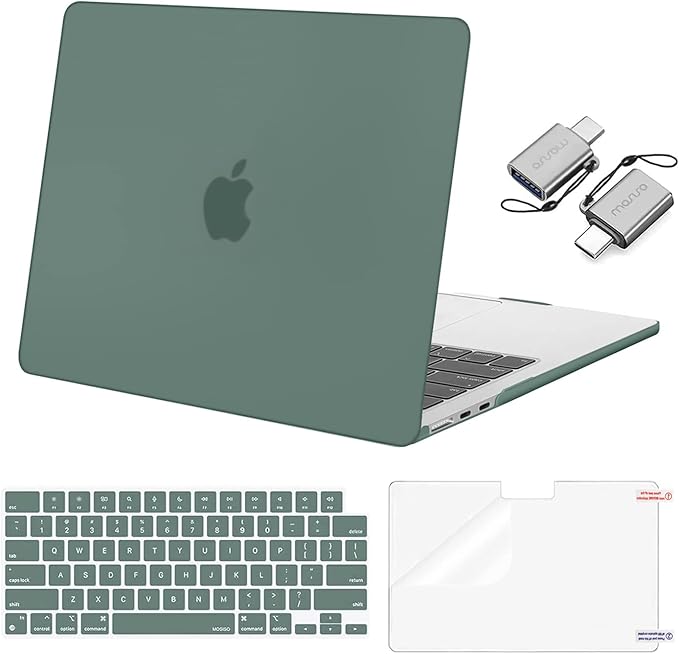 MOSISO Compatible with MacBook Air 13 inch Case 2025 2024 2023 2022 M4 A3240 M3 A3113 M2 A2681, Plastic Hard Shell&Keyboard Cover&Screen Film&Type C for MacBook Air 13.6 inch Case, Emerald Green
