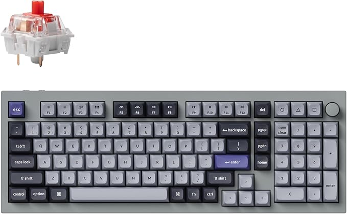 Keychron Q5 Pro QMK/VIA Wireless Custom Mechanical Keyboard, 96% Layout with Programmable Knob, KSA Double-Shot PBT Keycaps with Hot-swappable K Pro Red Switch for Mac Windows Linux - Gray