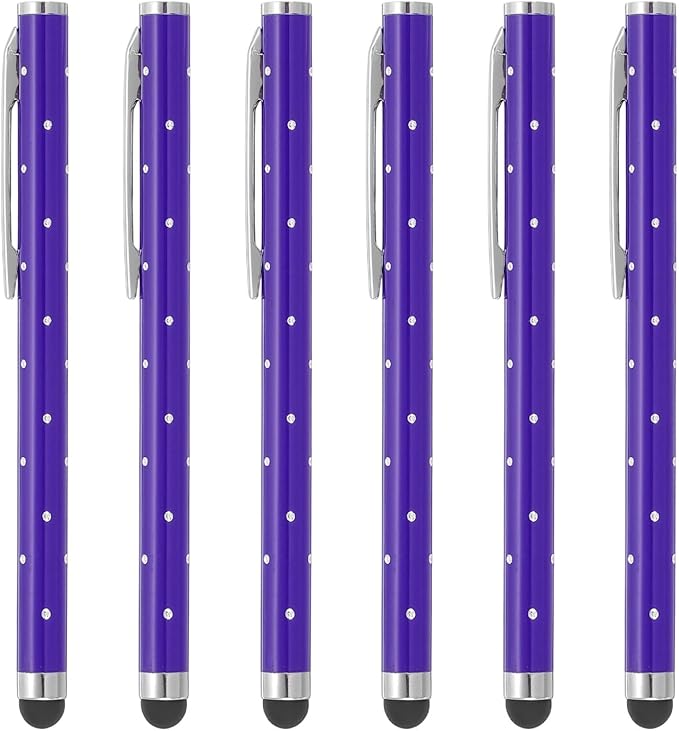PATIKIL Stylus Pens for Touch Screens, 6 Pcs High Precision Universal Bling Stylus Crystal Metal Capacitive Pen for Touch Screen Devices Phone Tablets Laptop, Purple