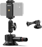 UURig SC-01 Suction Mount 3" for Vlogging Action Camera Car w Smartphone Clamp Compatible with DJI OSMO Pocket 3/OSMO 360/Insta 360 x5/iPhone 16 15 14 13 Pro Max, 1/4" Magic Arm Car Windshield Window