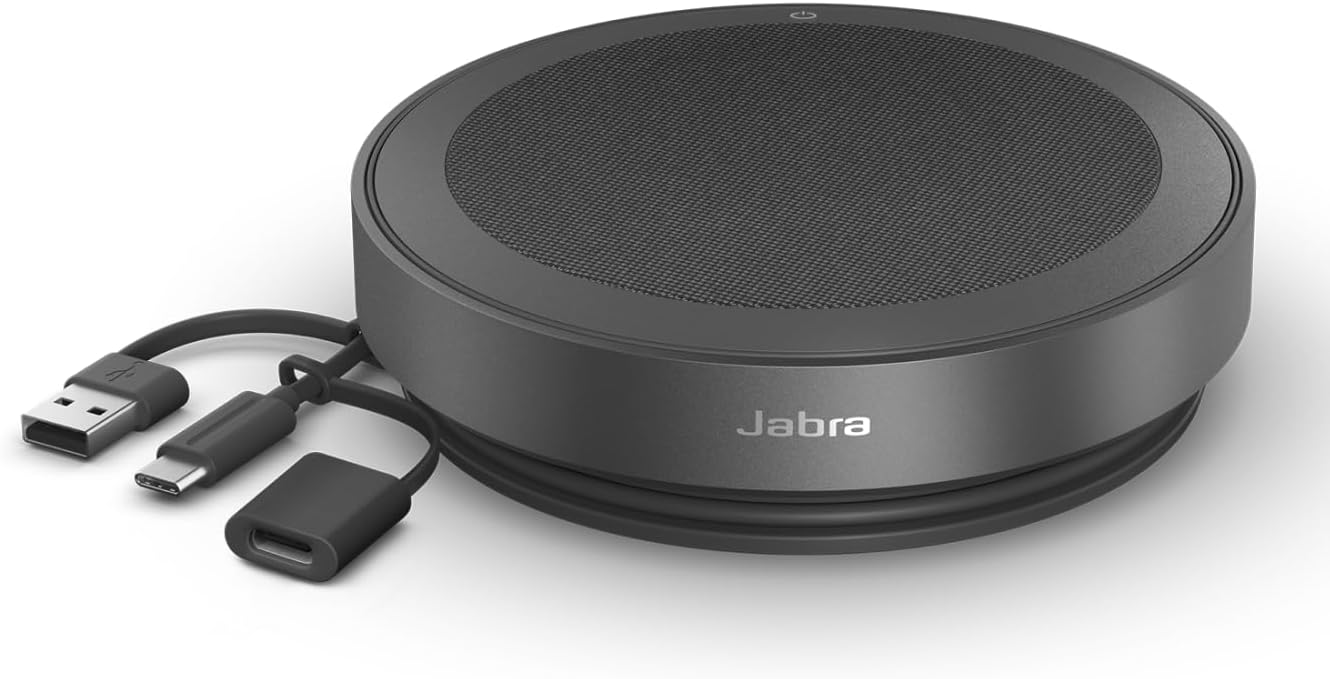 Jabra Speak2 75 (2025 Edition) Wireless Bluetooth Speakerphone - 4 Noise-Cancelling Mics, 65mm Speakers - New Linking Feature - USB-A & USB-C Adapter - Certified for Microsoft Teams - Dark Grey